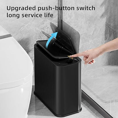 SUBEKYU Bathroom Trash Can with lid,3.5 Gal Small Kitchen Garbage Can,Plastic Office Waste Bin,Slim Wastebasket for Narrow Space,Black