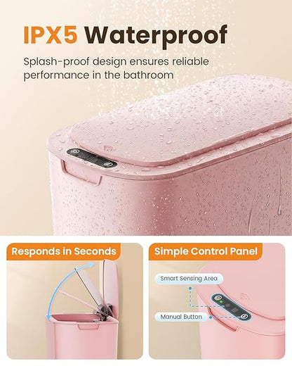 Cesun Motion Sensor Trash Can, 5 Gallon Automatic Bathroom Garbage Can with Lid, Touchless Smart Plastic Slim Wastebasket for Bathroom, Office, rv, Bedroom, Living Room, Pink
