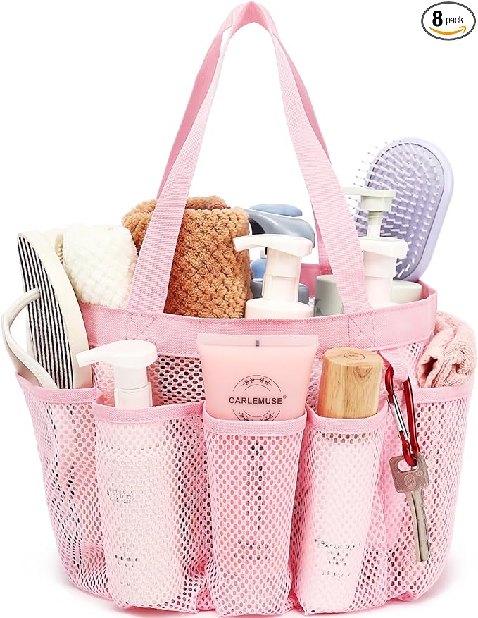 Fammart Mesh Shower Caddy Portable for College Dorm Room Essentials, 8-Pocket Large Shower Basket Tote Bag with 2 Handles for Toiletry, Bathroom, Beach, Camp, Gym
