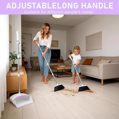 Broom with Dustpan Combo Set for Home, 52-in Long Adjustable Handle Angle Broom and Dustpan Set with Dustpan Comb Teeth for Sweeping Pet Hair Food Dirt Kitchen