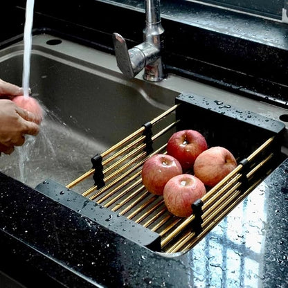 Gold Expandable Dish Drying Rack Over the Sink, Adjustable Stainless Steel Sink Drying Rack for Plates, Bowls & Utensils, Space-Saving Kitchen Counter Drainer(10-18 in)