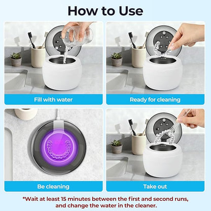 Ultrasonic Retainer Cleaner Machine, Denture Dome for Cleaning Dentures, Mouth Guard, Night Guard, Aligner, Jewelry, 45kHz 250ML UV Ultrasonic Denture cleaner Ultra Sonic Cleaner for Retainers