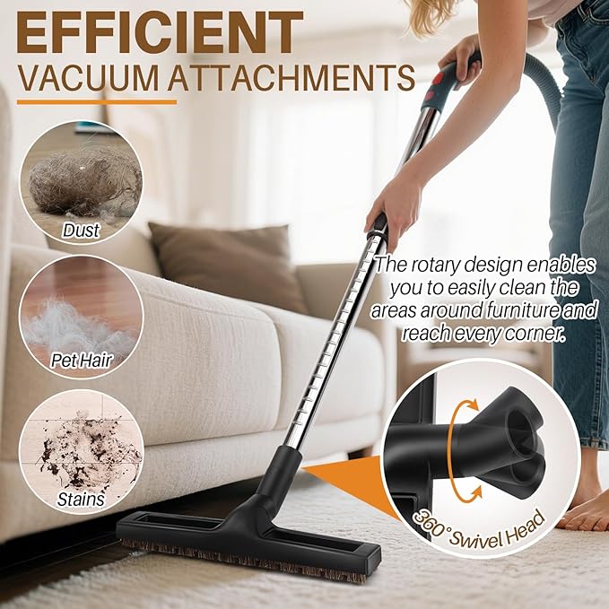 Universal Vacuum Extension Wand Kit with 14" Horsehair Floor Brush & 1.25'' Adapter, Adjustable Vacuum Floor Brush & Extension Wand Compatible with Shark Vacuums Attachments