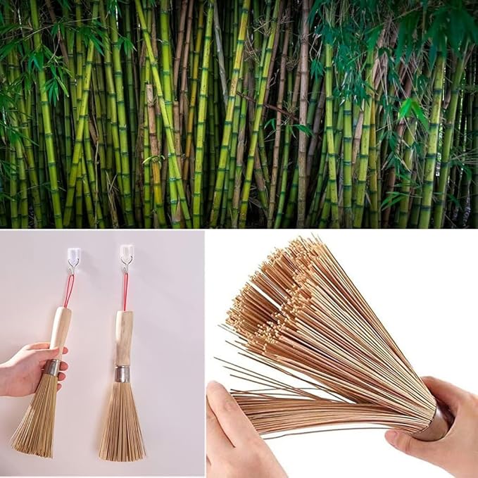 2 Pack Natural Bamboo Wok Brushes,Bamboo Kitchen pan Brush,Kitchen Cleaning Brush,for Cleaning Dishes, Sink