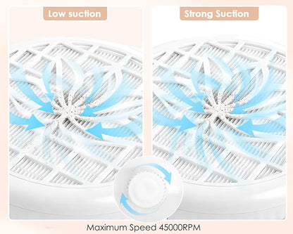 Nail Dust Collector for Nail Tech, 4500RPM Portable Nail Vacuum Fan with Adjustable Suction, 2Pcs Reusable Filter & Easy-Control for Beginners,Nail Students & Home Use, White