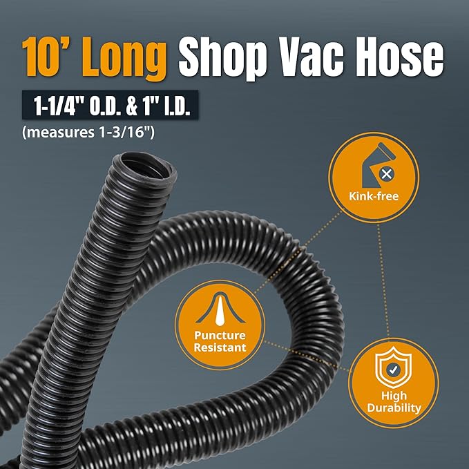 POWERTEC 70356 10 ft. Vacuum Hose Dust Collection Kit for Woodworking Power Tools, Wet/Dry Work Shop Vacuums, Miter Saw and Table Saw