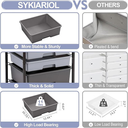 SYKIARIOL Utility Cart with 5 Drawers,Storage Drawer Cart with Wooden Tabletop and Lockable Wheels,Craft Storage Trolley Cart,5-Tier Rolling Utility Cart on Wheels,Dark Grey