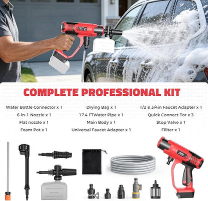 Ecarke Portable Car Cleaning Tool Compatible with Milwaukee 18V Battery, 6-in-1 Nozzle & Foam Cannon, 3-Speed Adjustment, 5m Hose, Brushless Motor for Car Floor, Patio, Fence(Tool ONLY, NO Battery)