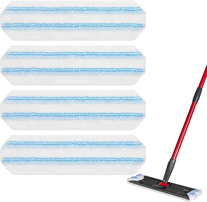 Reusable Microfiber Mop Pads Compatible with O Cedar H2prO Flat Mop System, H2prO Flat Mop Replacement Pads, Flat Mop Refills Flat Mop Heads Replacements for Floor Cleaning, Machine Washable, 4 Pack
