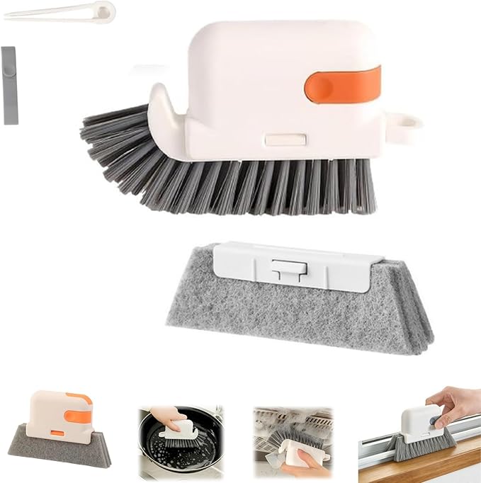 3-in-1 Removable Window Slot Brush,New Window Groove Cleaning Brush, Portable Window Track Cleaner Window Groove Cleaning Brush Tools with Hidden Scraper for Home Window Groove (Orange -1Set)