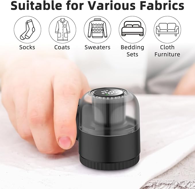 Fabric Shaver Electric Lint Remover Rechargeable Sweater Shaver Dual Protection Removable Bin Easy Remove Fuzz Lint Pills Bobbles (Black) FS001