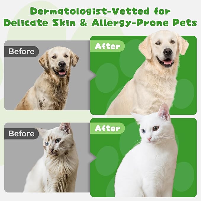 Pet Glove Wipes for Dogs & Cats, 20 Individually Wrapped Packs, Safe for Sensitive Skin, Quick Deodorizing, Loose Hair Removal, Full Body Grooming for Fur, Paws, Eyes & Ears, Bath & Travel