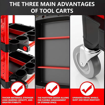 Auto Detailing Cart with Wheels, 3 Tier Rolling Detail Cart with Long Hanging Plate & Hooks & Brush & Towel and Gloves, for Detailers Garage, Workshop, Repair Shop, Storage Tool