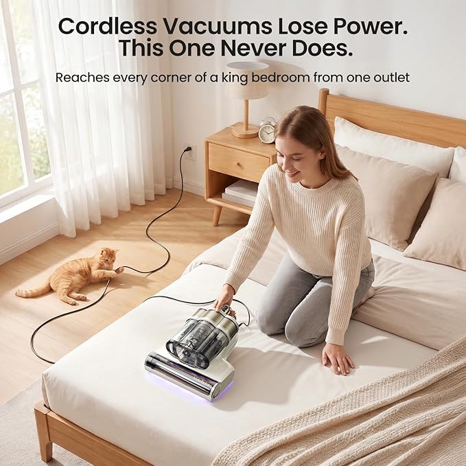 Bed Vacuum Cleaner, 20Kpa Mattress Vacuum Cleaner with 253.7nm UV-C Light & Dual Ultrasonic Tech, 149°F Hot Air, Pet Hair Brush for Cleaning Bed, Sofa, Carpet and Baby Crib