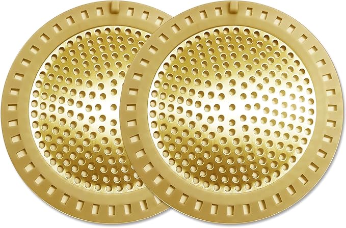 Seatery 2PCS Hair Catcher Shower Drain/Strainer/Cover/Filter/Trap, Bathtub Drain Cover Hair Catcher, Hair Stopper for Bathroom Sink/Floor Drain, Stainless Steel and Silicone Drain Strainer, Gold