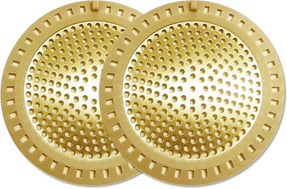 Seatery 2PCS Hair Catcher Shower Drain/Strainer/Cover/Filter/Trap, Bathtub Drain Cover Hair Catcher, Hair Stopper for Bathroom Sink/Floor Drain, Stainless Steel and Silicone Drain Strainer, Gold