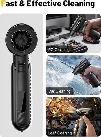 Electric Air Duster 130000RPM, Compressed Air Duster Cordless Rechargeable, 3-Speed Air Blower with 4 Nozzles, Keyboard Cleaner for PC Computer Electronics Car Cleaning