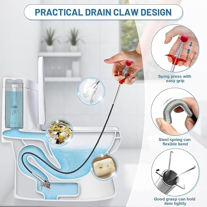 76 Inch Drain Snake Upgraded Ball Knob – Toilet Snake Flexible Grabber Claw for Clog Remover & Pick Up Items