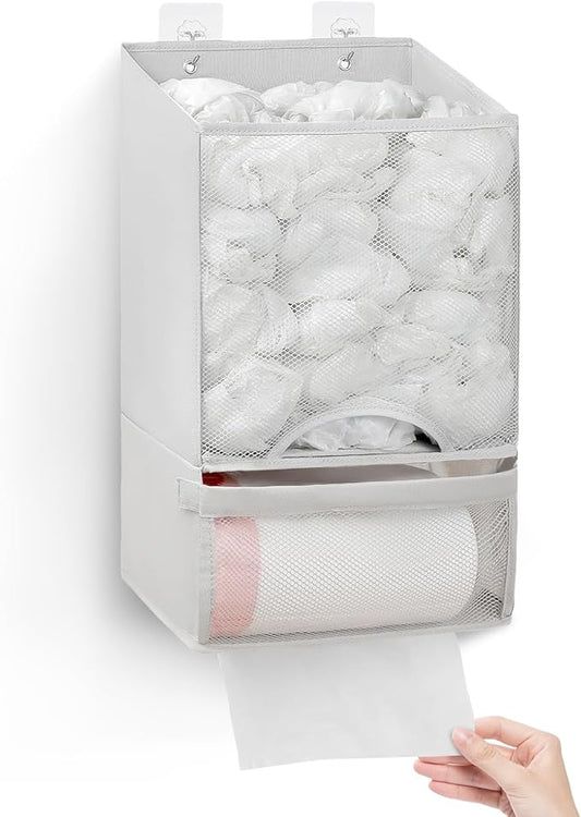 HOUSE AGAIN Plastic Bag Holder-Extra Large Bag Saver Dispenser Wall Mount Organizer Grocery Trash Roll Bag Holder Dispenser-Daily Storage Solution for Kitchen/Bathroom/Laundry/in-Home Recycling Bins