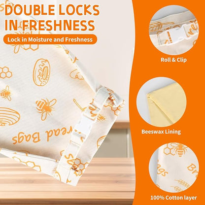 2-Pack Reusable Beeswax Bread Bags for Homemade Sourdough | XL 17x12 Inch Cotton Food Storage Bag Keeps Fresh Longer | Breathable Eco-Friendly Wrap for Boules & Loaves