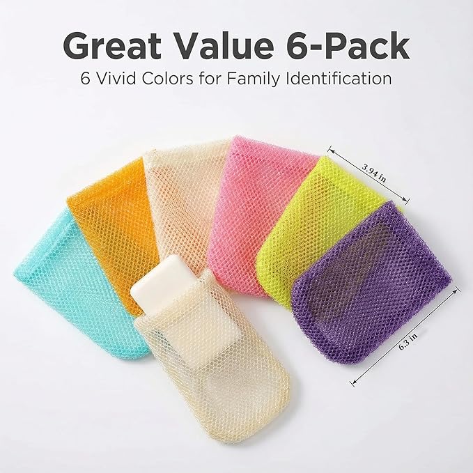 6 Pack Mesh Soap Bags, Colorful Soap Bags for Soap Bars Flexible Drawstring Bar Soap Pouch Exfoliating Soaps Saver Bag for Store Bath Products Body Facial Shower Cleaning Shower Gel Cleasing Mil