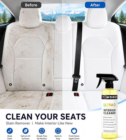 Tesla Seat Cleaner & Stain Remover, Tesla Interior Cleaner for White & Black Vegan Leather | Tesla Model Y Juniper Accessories 2026 & Tesla Model 3 Accessories, S/X/Cybertruck (Apple Y)
