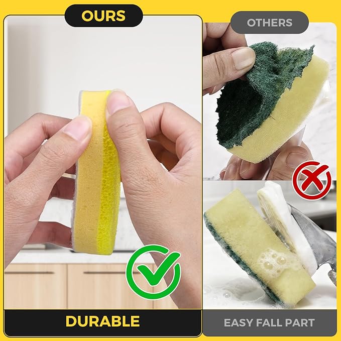 Sponge Refills for Scrub Daddy Dish Daddy - 10 Packs Dish Wand Refills, Scrub Brush Replacement Heads, Dish Brush Replacement Head for Kitchen Cleaning, Yellow (Only Sponge Heads)