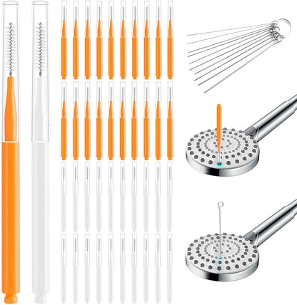 50PCS Shower Head Cleaning Brush, Shower Head Cleaner Tool for Showerhead Small Hole Nozzle, Anti-Clogging Multifunctional Crevice Cleaning Brush with Protective Cover & Storage Boxes(Orange, White)
