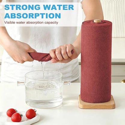 Puomue 55 Pack Microfiber Cleaning Cloth Roll, Tear Away Reusable Towels, 11" X 9", Ultra Absorbent & Lint Free Microfiber Cloth for Cleaning, Kitchen, Window, and Shop (Burgundy Red, 9”X11”-55PK)