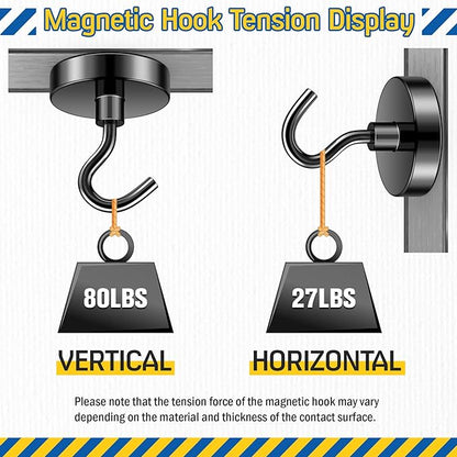 FINDMAG Black Magnetic Hooks, 80lbs Strong Cruise Magnets, Neodymium Magnets with Hooks Heavy Duty, N52 Magnetic Hooks for Cruise Cabins, Travel, Kitchen, Fridge, Camper, Tool, Garage, Pack of 6