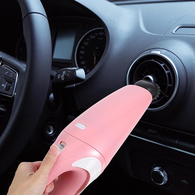 Wakauto Handheld Vacuum Cordless Vacuum Cleaner USB Charging Dirt Collector Mini Handheld Dust Cleaner Wet Dry Dual Use for Keyboard Car Computer (Pink)