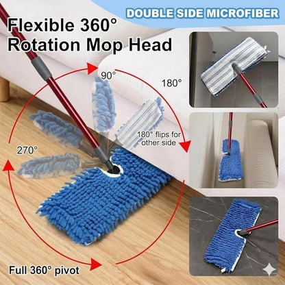 Microfiber Flat Mops for Floor Cleaning,Flat Mop with 3 Reusable Pads and Extendable 58" Long Handle for O Cedar Dual-Action Microfiber Flip Mop ,Washable Hardwood Floors Mopping to Dry and Wet Clean