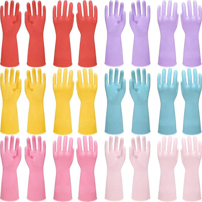 12 Pairs Rubber Cleaning Gloves for Dishwashing Reusable Kitchen Gloves for Washing Dishes and Household