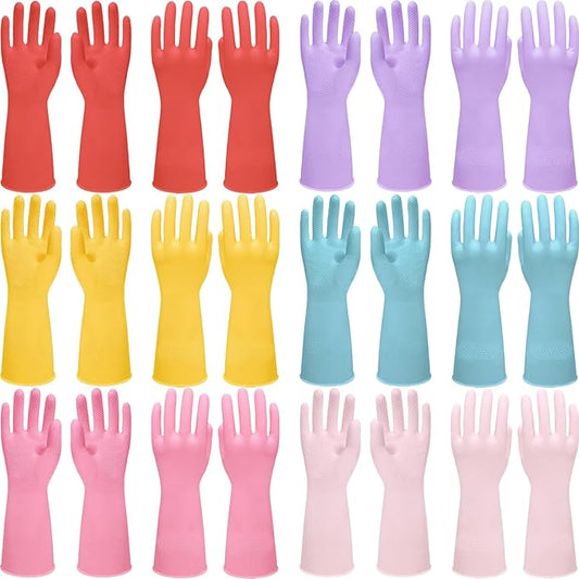 12 Pairs Rubber Cleaning Gloves for Dishwashing Reusable Kitchen Gloves for Washing Dishes and Household
