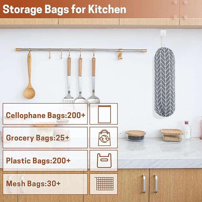 SWISSELITE Reusable Plastic Bag Organizer, Wall Mount, Large Grocery Bag Storage Dispenser, 22x9 IN