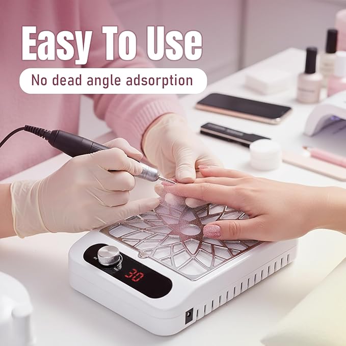 Nail Dust Collector Vacuum for Nail Techs – Powerful Suction, Quiet 3-Speed Fan, Reusable HEPA Filter, One-Knob Control, Compact Portable for Gel/Acrylic Nails, Salon & Home