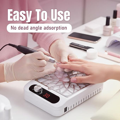 Nail Dust Collector Vacuum for Nail Techs – Powerful Suction, Quiet 3-Speed Fan, Reusable HEPA Filter, One-Knob Control, Compact Portable for Gel/Acrylic Nails, Salon & Home