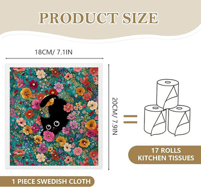 Mixed Black Cat Swedish Kitchen Dishcloths Dish Towels 6 Pack, Cats Dish Towels for Kitchen, Swedish Dishcloth with Cats, Paper Towels Reusable, Dish Cloth Towel Cleaning Wipe for Home Party