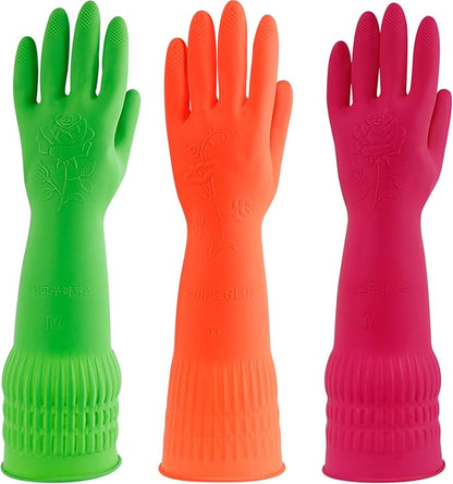 3 Pairs Rubber Dishwashing Gloves,Rubber Cleaning Gloves, Reusable Kitchen Glove for Household,Waterproof