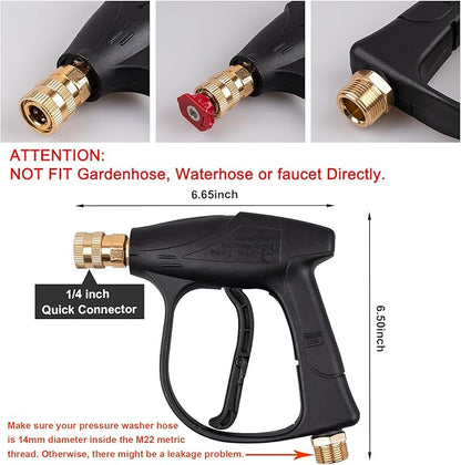 Clatoon Pressure Washer Short Gun, Foam Cannon with 1/4 Inch Quick Connector, Power Washer with 5 Pressure Washer Nozzle Tips, M22-14 mm Inlet Connector
