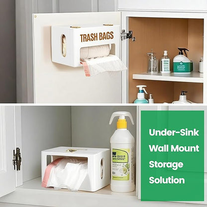 Libreshine Extra Large White Bamboo Trash Bag Holder Dispenser, Fits Costco & Sam's Club Jumbo Rolls, Under-Sink, Cabinet & Wall Mount Organizer, Garbage Bag Storage for Kitchen, Pantry, Garage