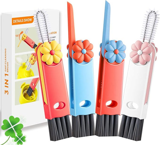 3 in 1 Cup Lid Cleaning Brush, Multifunctional Gap Cleaning Brush, Home Kitchen Crevice Brush, Portable Bottle Cleaner Brush for Cleaning Tight Spaces, Bottle Gaps, Travel Mug Caps(4 PCS)