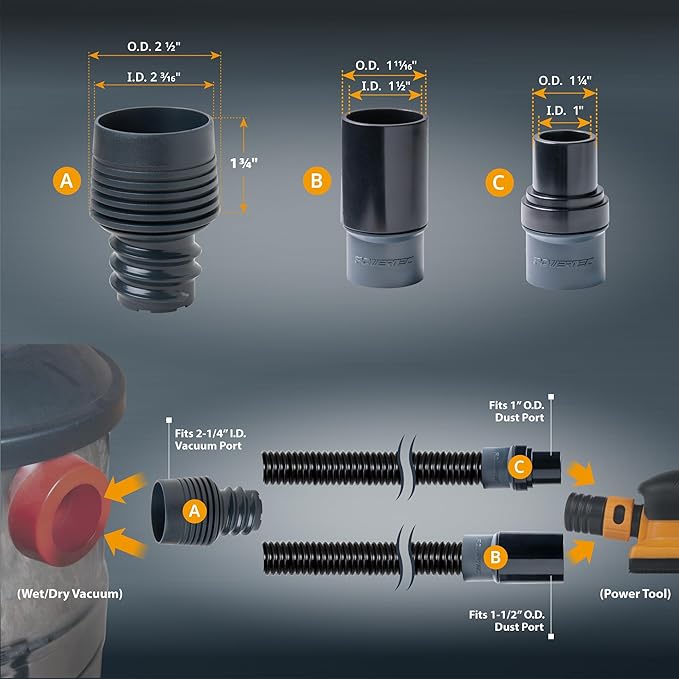 POWERTEC 70356 10 ft. Vacuum Hose Dust Collection Kit for Woodworking Power Tools, Wet/Dry Work Shop Vacuums, Miter Saw and Table Saw