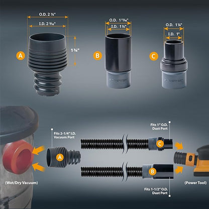 POWERTEC 70356 10 ft. Vacuum Hose Dust Collection Kit for Woodworking Power Tools, Wet/Dry Work Shop Vacuums, Miter Saw and Table Saw