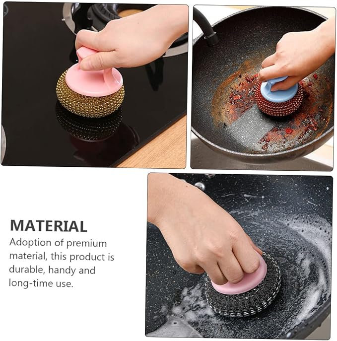 8pcs Steel Wire Cleaning Balls Kitchen Scrubber for Pots Pans Stove Bathroom Stain Removal Tool Random Color