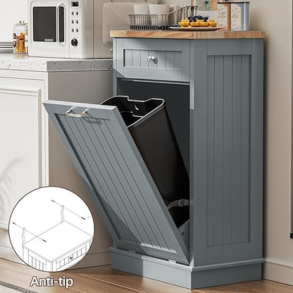 AHB 13 Gallons Tilt Out Trash Cabinet, Hidden Trash Can Cabinet Kitchen Wooden Tilt Out Pet Proof Hidden Trash Bin for Kitchen Living Room, Blue