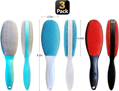 ezclean 3 Pack, 3 Colors, Lint Brush for Clothes, Furniture, Double Sided Pet Hair Remover Brush, Reusable Cleaner for Dog Cat Hair, Couch, Magic Velvet Lint Brush, Red and White and Blue