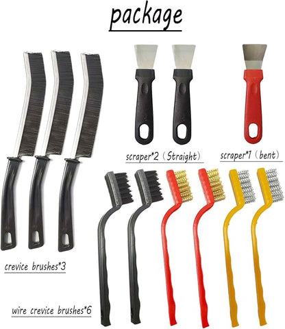 12PCS Brush Cleaning Set,3 Gap Brushes + 6 Metal Crevice Brushes +3 Scrapers–Cleaning Tools for Kitchen, Bathroom, Grill, Sink, Tile Gaps, Corner, Grout, Cup, Teapot, Bottle, Blender (Colorful)