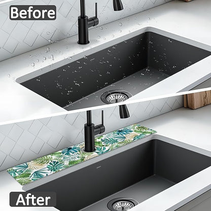 2PCS 24" X 5.5" Kitchen Sink Splash Guard Faucet Mat Leaf Super Absorbent Fast Drying Faucet Guard & Draining Mat Sink Splash Guard Behind Faucet for Kitchen, Bathroom