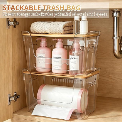 CANTAMI Trash Bag Dispenser with Lid, 2 Pack Plastic Stackable Trash Bag Holder, Extra Large Garbage Bag Dispenser for Kitchen, Laundry Room, Under Sink Organization and Storage